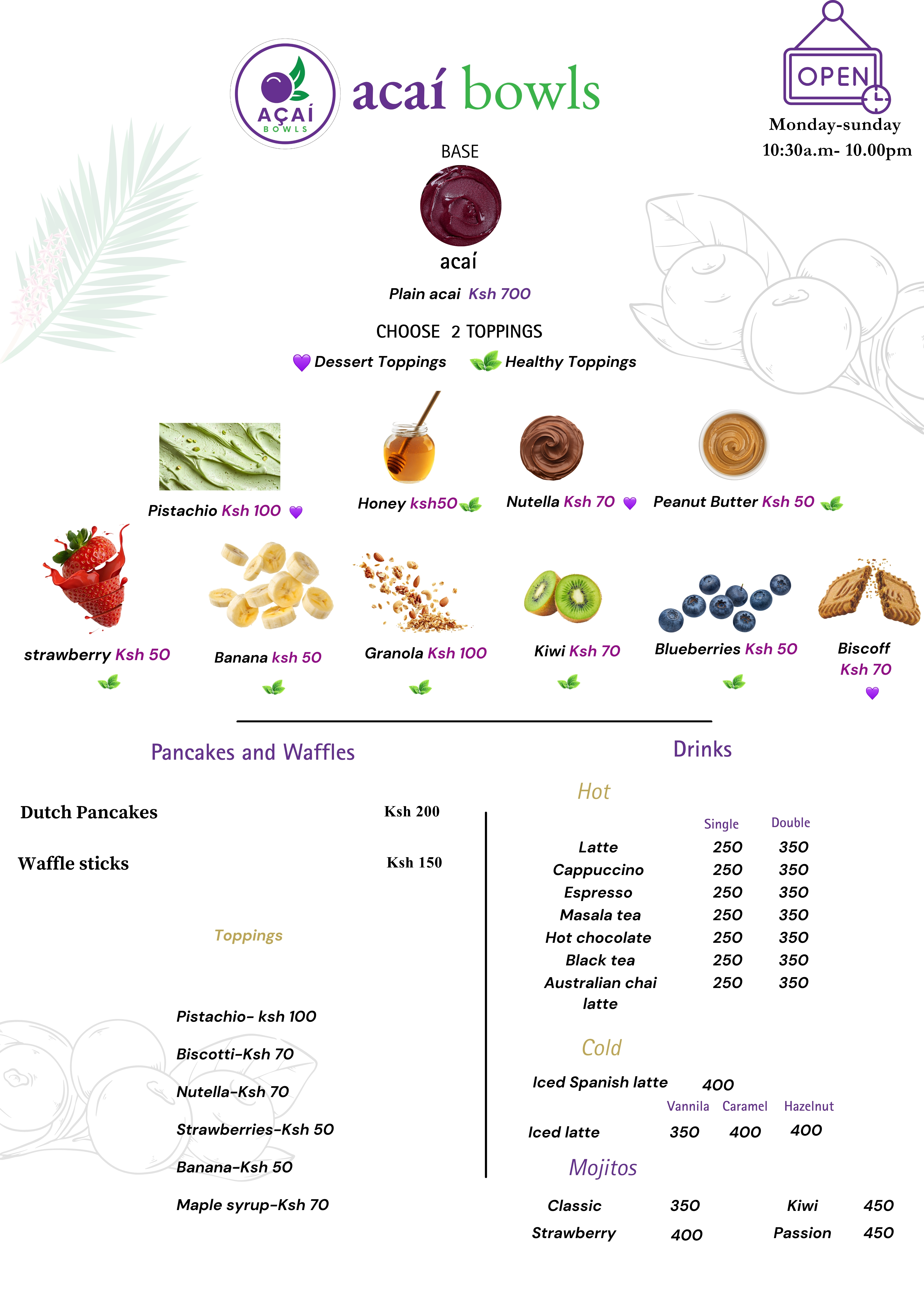 Acai Bowls Menu
